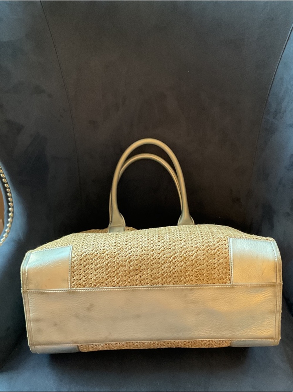 Tory Burch Tan Raffia Tote with Silver Leather Trim - Picture 7 of 10